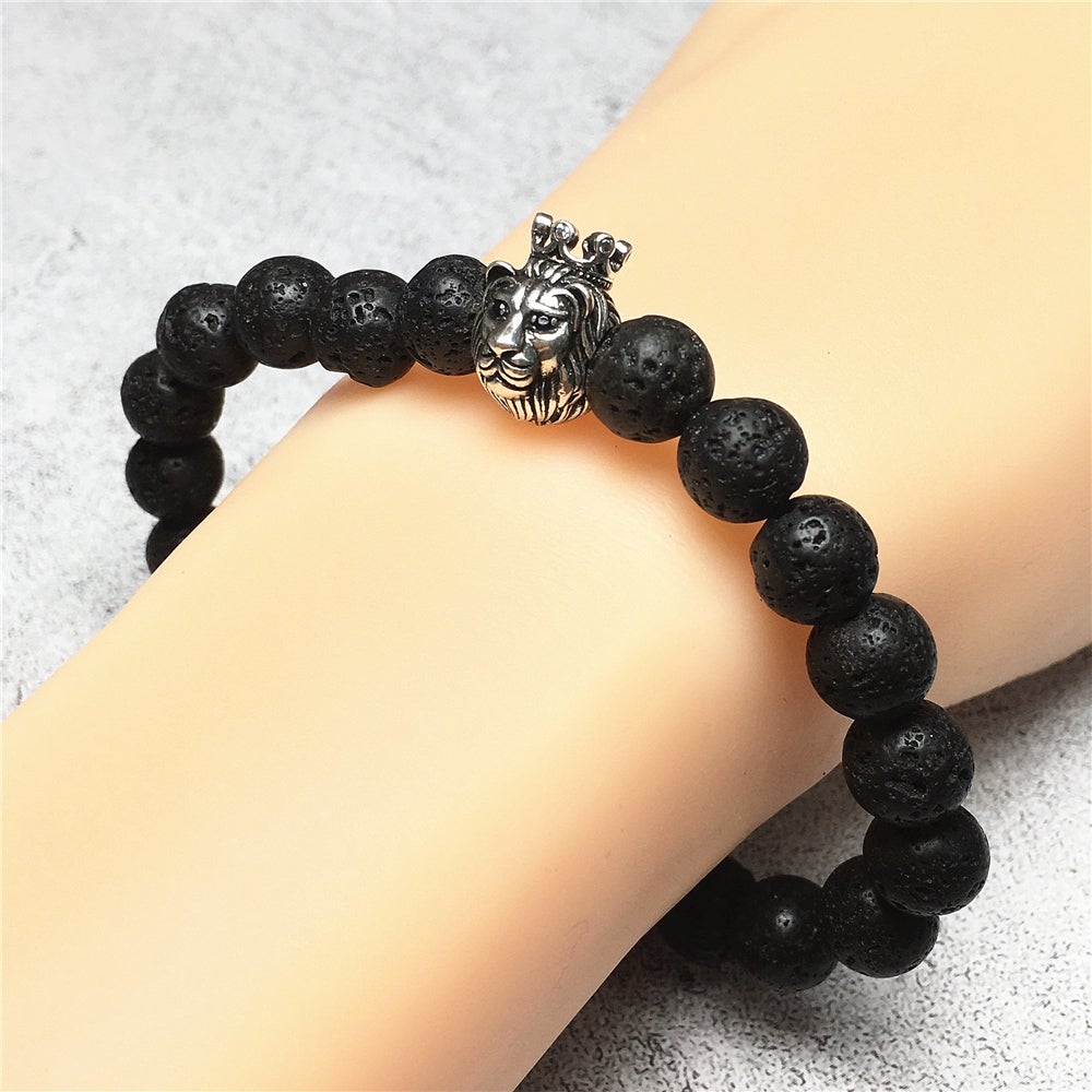 Natural Lava Stone Gemstone Bracelet Beaded Adjustable Bracelet Lion King Design