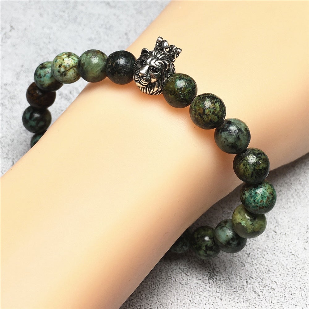 Natural African Turquoise Gemstone Bracelet Beaded Adjustable Bracelet Lion King Design