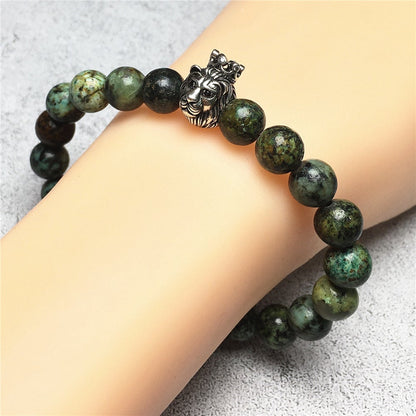 Natural African Turquoise Gemstone Bracelet Beaded Adjustable Bracelet Lion King Design