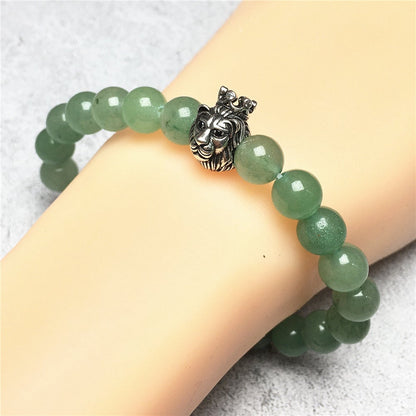 Natural Green Adventurine Gemstone Bracelet Beaded Adjustable Bracelet Lion King Design