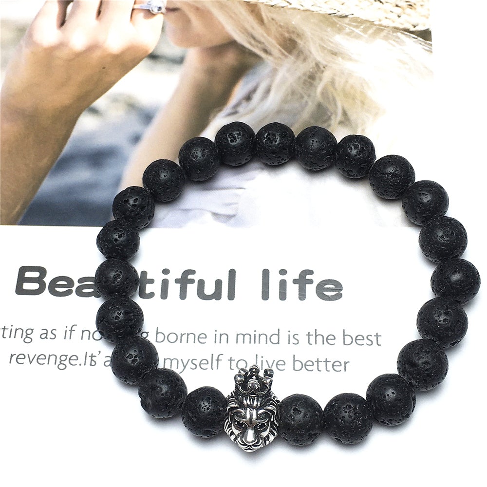 Natural Lava Stone Gemstone Bracelet Beaded Adjustable Bracelet Lion King Design
