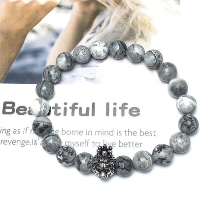 Natural Map Stone Gemstone Bracelet Beaded Adjustable Bracelet Lion King Design