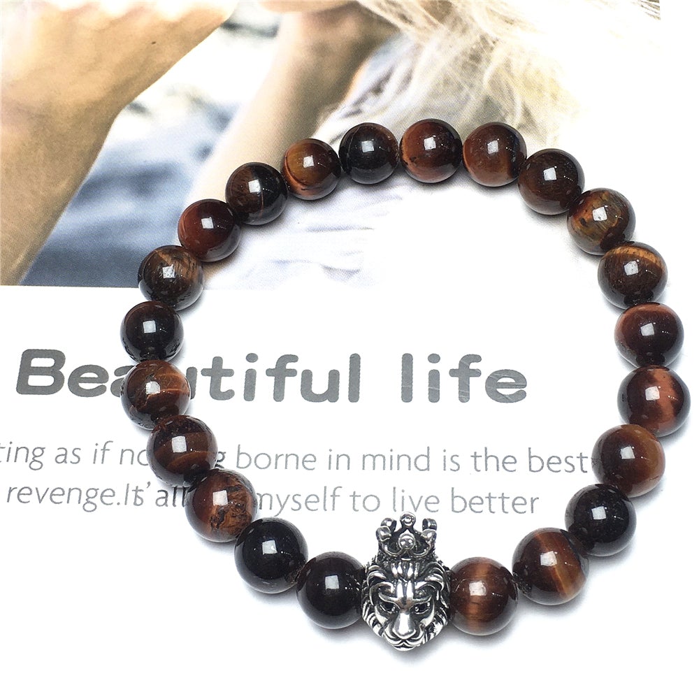 Natural Red Tiger Eyes Gemstone Bracelet Beaded Adjustable Bracelet Lion King Design