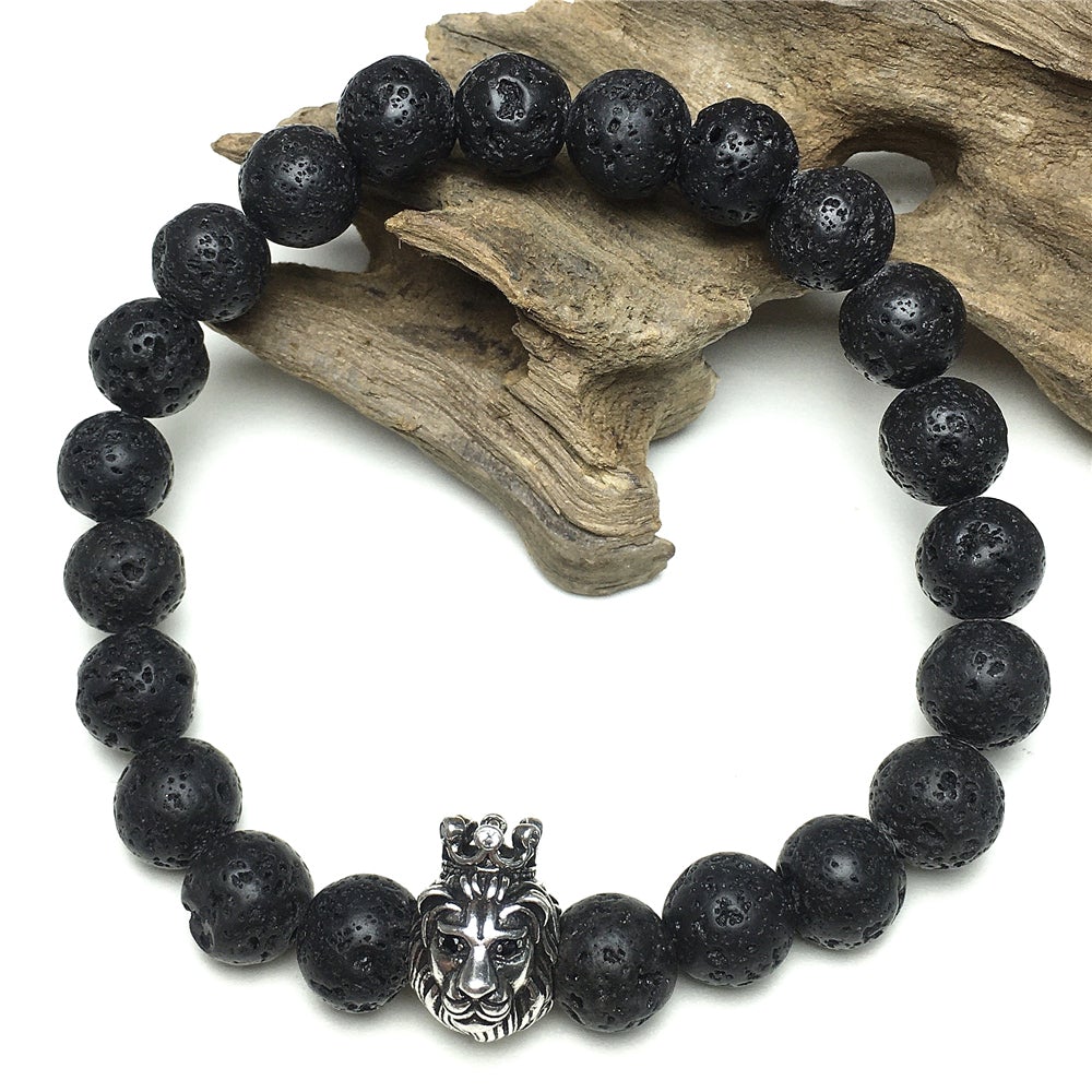 Natural Lava Stone Gemstone Bracelet Beaded Adjustable Bracelet Lion King Design