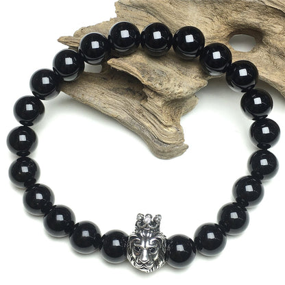 Natural Black Onyx Gemstone Bracelet Beaded Adjustable Bracelet Lion King Design