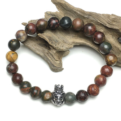 Natural Picasso Jasper Gemstone Bracelet Beaded Adjustable Bracelet Lion King Design