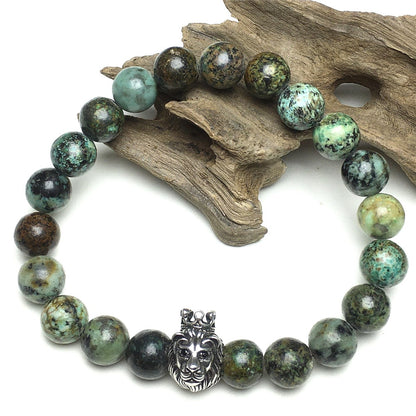 Natural African Turquoise Gemstone Bracelet Beaded Adjustable Bracelet Lion King Design