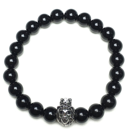 Natural Black Onyx Gemstone Bracelet Beaded Adjustable Bracelet Lion King Design