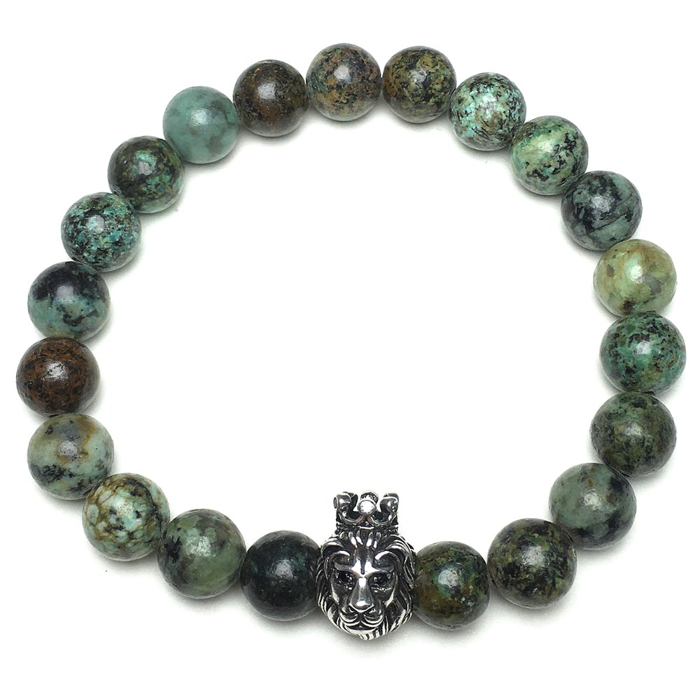 Natural African Turquoise Gemstone Bracelet Beaded Adjustable Bracelet Lion King Design