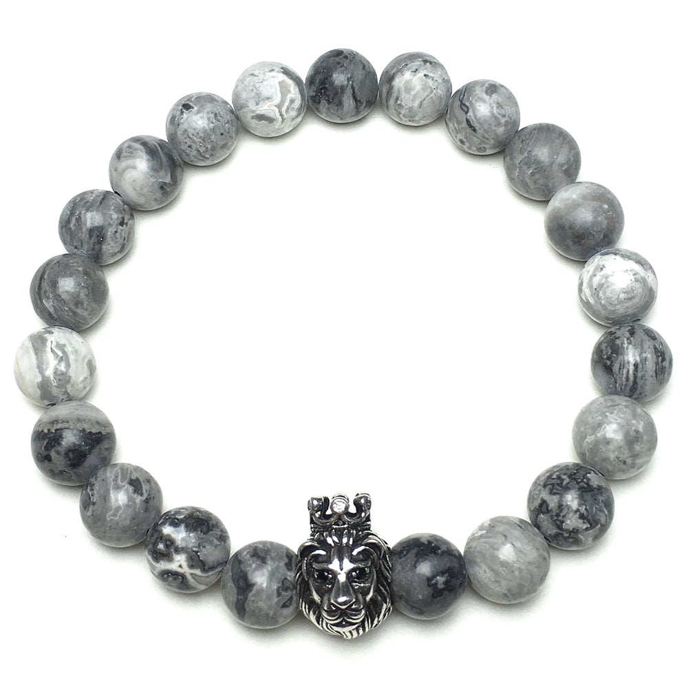 Natural Map Stone Gemstone Bracelet Beaded Adjustable Bracelet Lion King Design