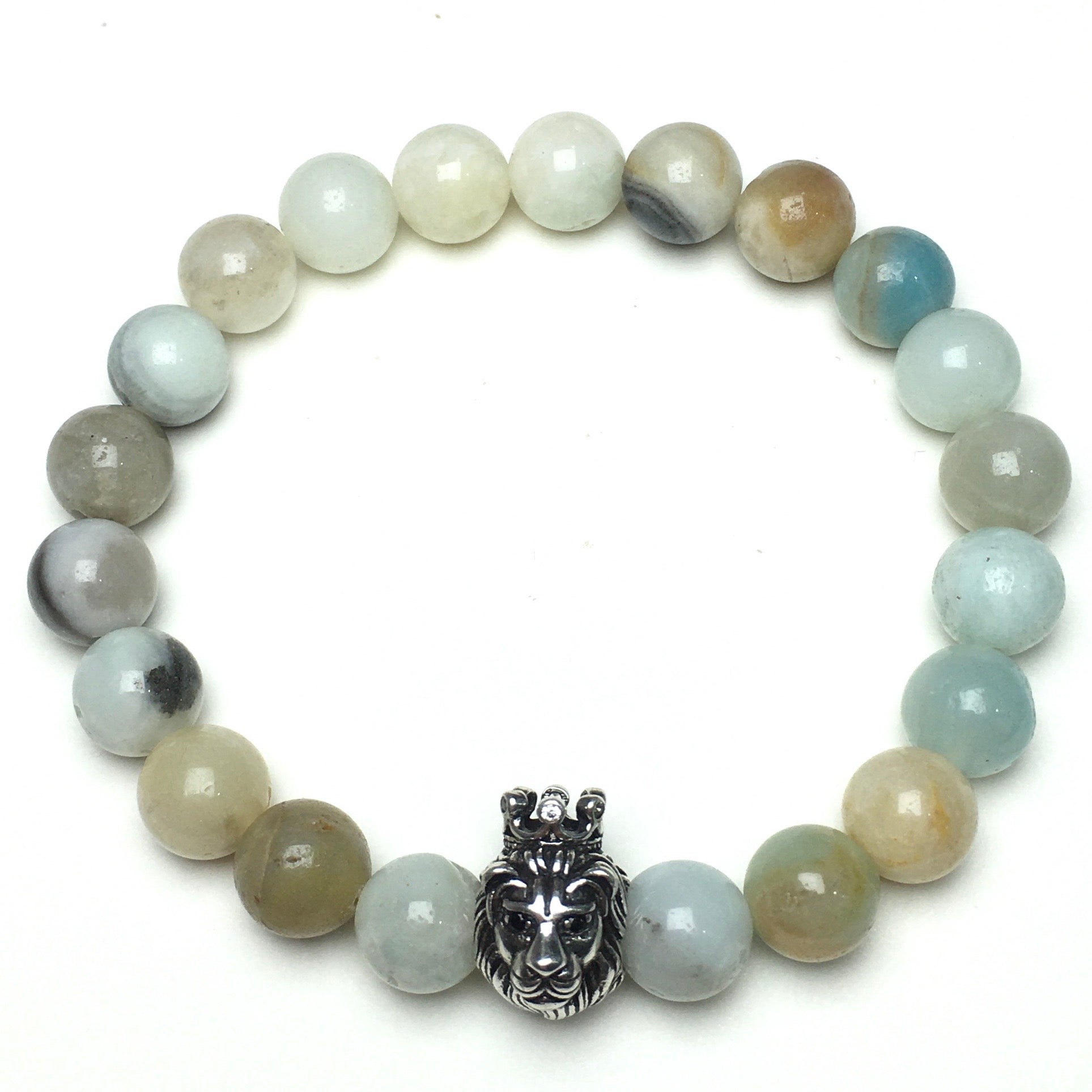 Natural Amazonite Gemstone Bracelet Beaded Adjustable Bracelet Lion King Design
