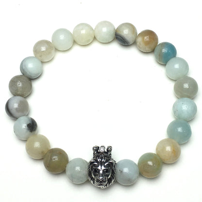 Natural Amazonite Gemstone Bracelet Beaded Adjustable Bracelet Lion King Design