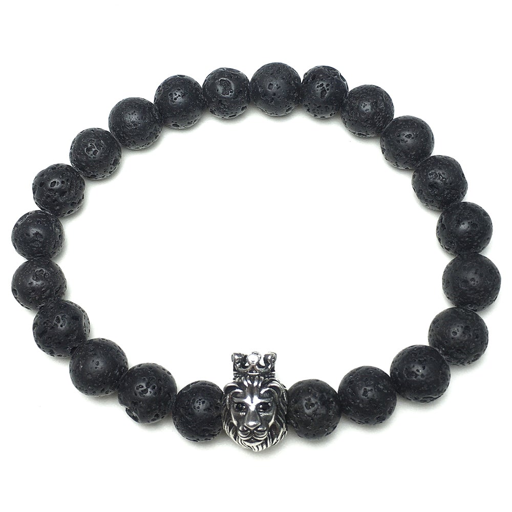 Natural Lava Stone Gemstone Bracelet Beaded Adjustable Bracelet Lion King Design
