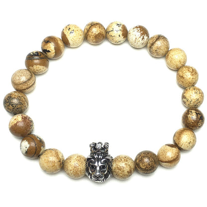Natural Picture Jasper Gemstone Bracelet Beaded Adjustable Bracelet Lion King Design