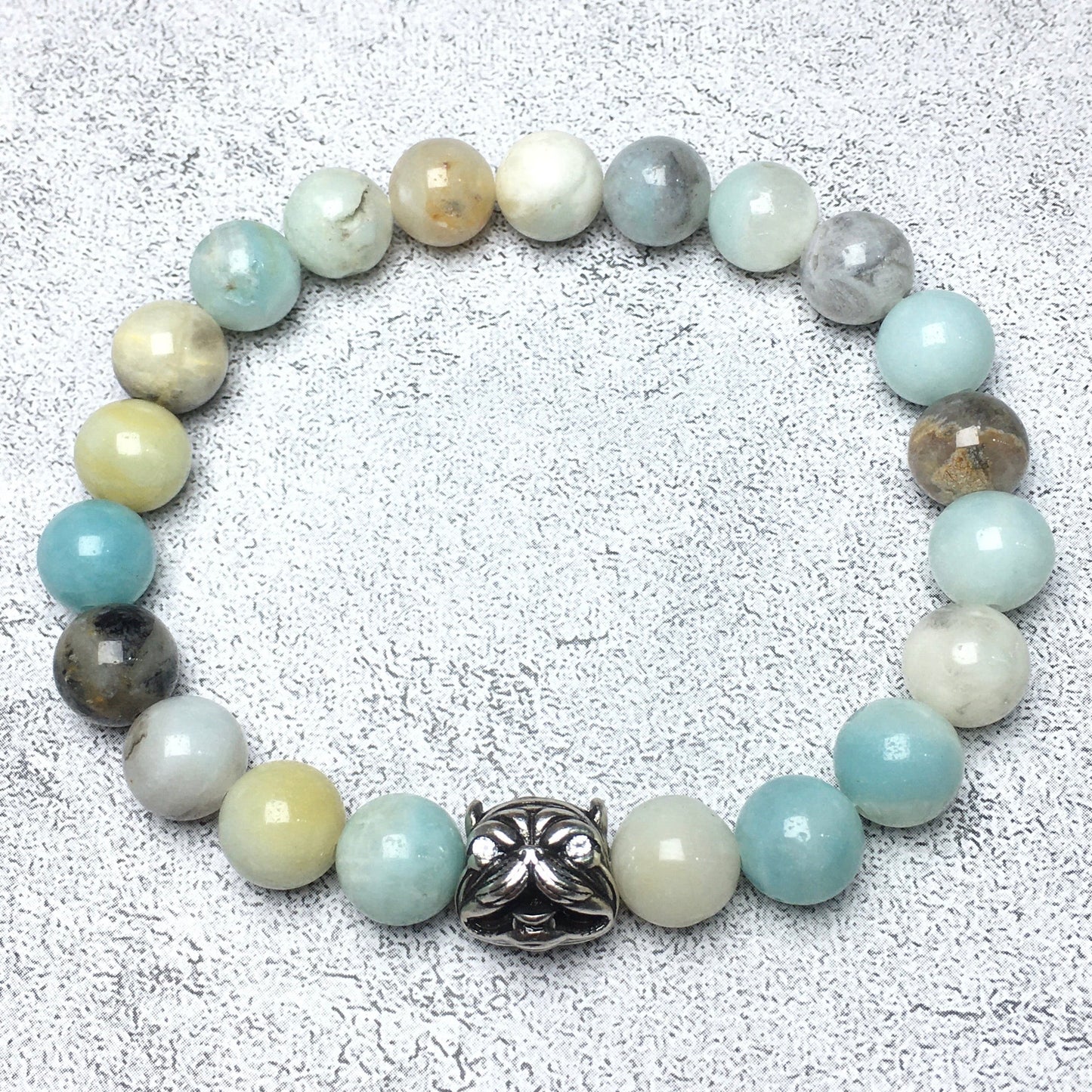 Natural Amazonite Beaded Gemstone Bracelet American Bully Pitbull Charm Jewelry