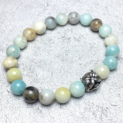 Natural Amazonite Beaded Gemstone Bracelet American Bully Pitbull Charm Jewelry