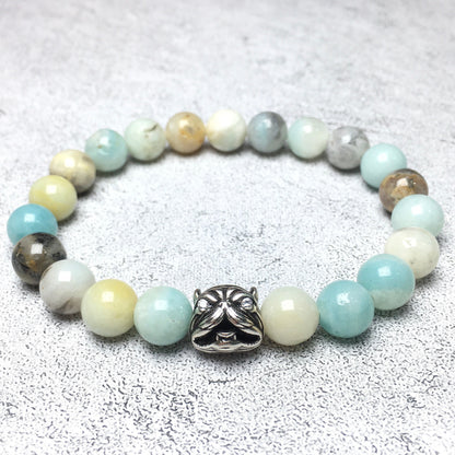 Natural Amazonite Beaded Gemstone Bracelet American Bully Pitbull Charm Jewelry