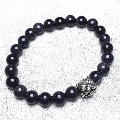 Natural Blue Sandstone Beaded Gemstone Bracelet American Bully Pitbull Charm Jewelry