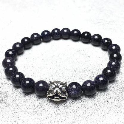 Natural Blue Sandstone Beaded Gemstone Bracelet American Bully Pitbull Charm Jewelry