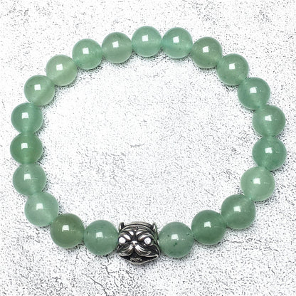 Natural Green Adventurine Beaded Gemstone Bracelet American Bully Pitbull Charm Jewelry