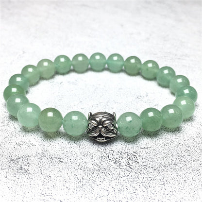 Natural Green Adventurine Beaded Gemstone Bracelet American Bully Pitbull Charm Jewelry