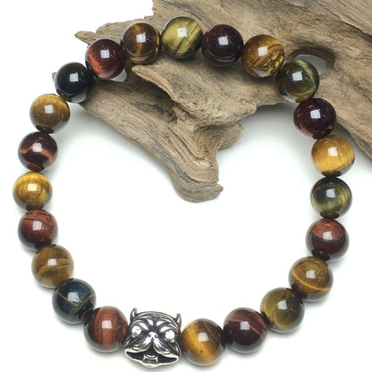Natural Tiger Eyes Beaded Gemstone Bracelet American Bully Pitbull Charm Jewelry