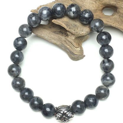 Natural Labradorite Gemstone Beaded Bracelet American Bully Pitbull Charm Jewelry