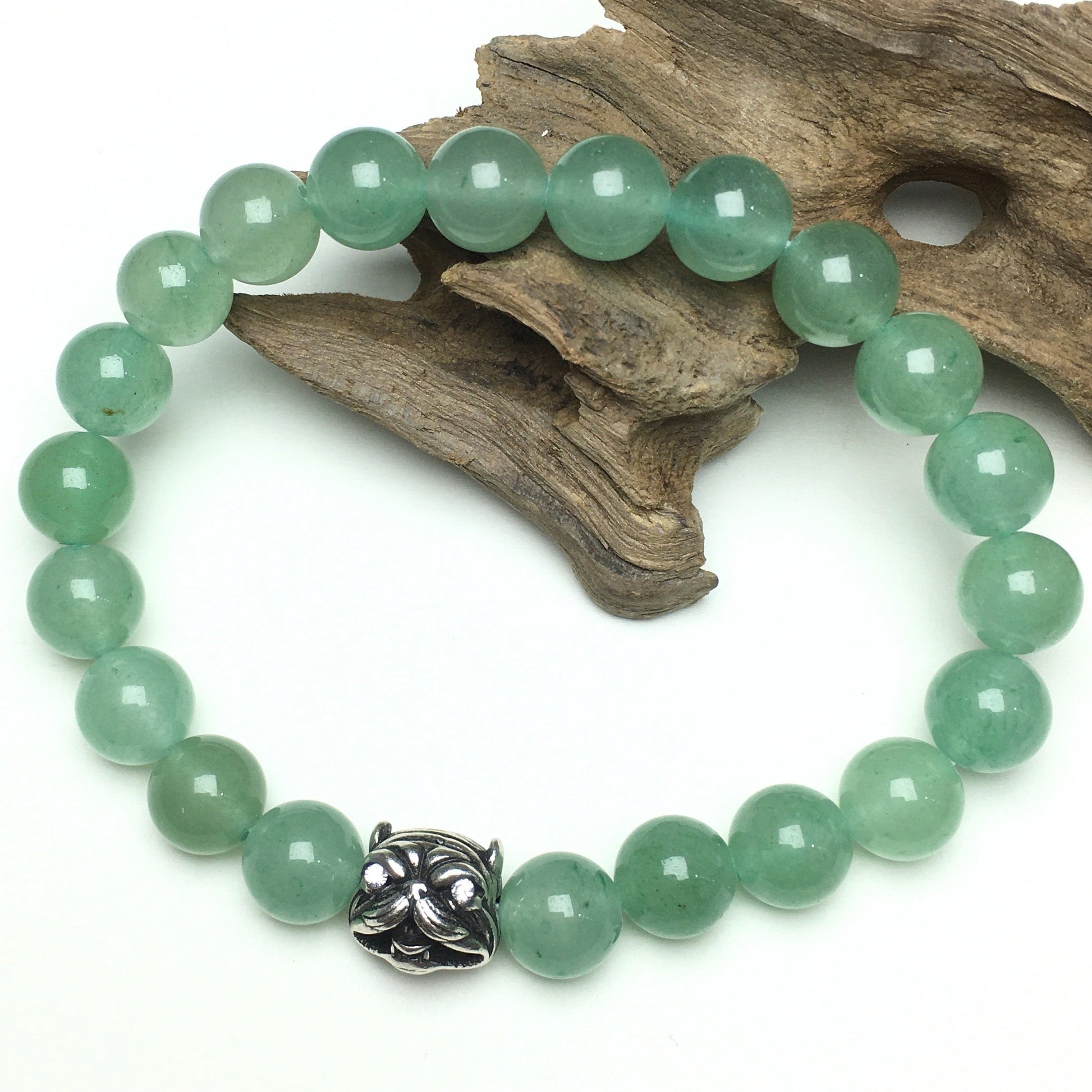 Natural Green Adventurine Beaded Gemstone Bracelet American Bully Pitbull Charm Jewelry