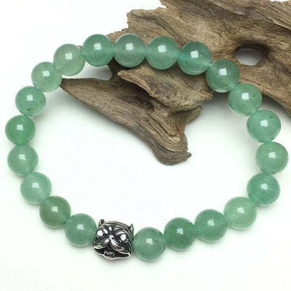 Natural Green Adventurine Beaded Gemstone Bracelet American Bully Pitbull Charm Jewelry