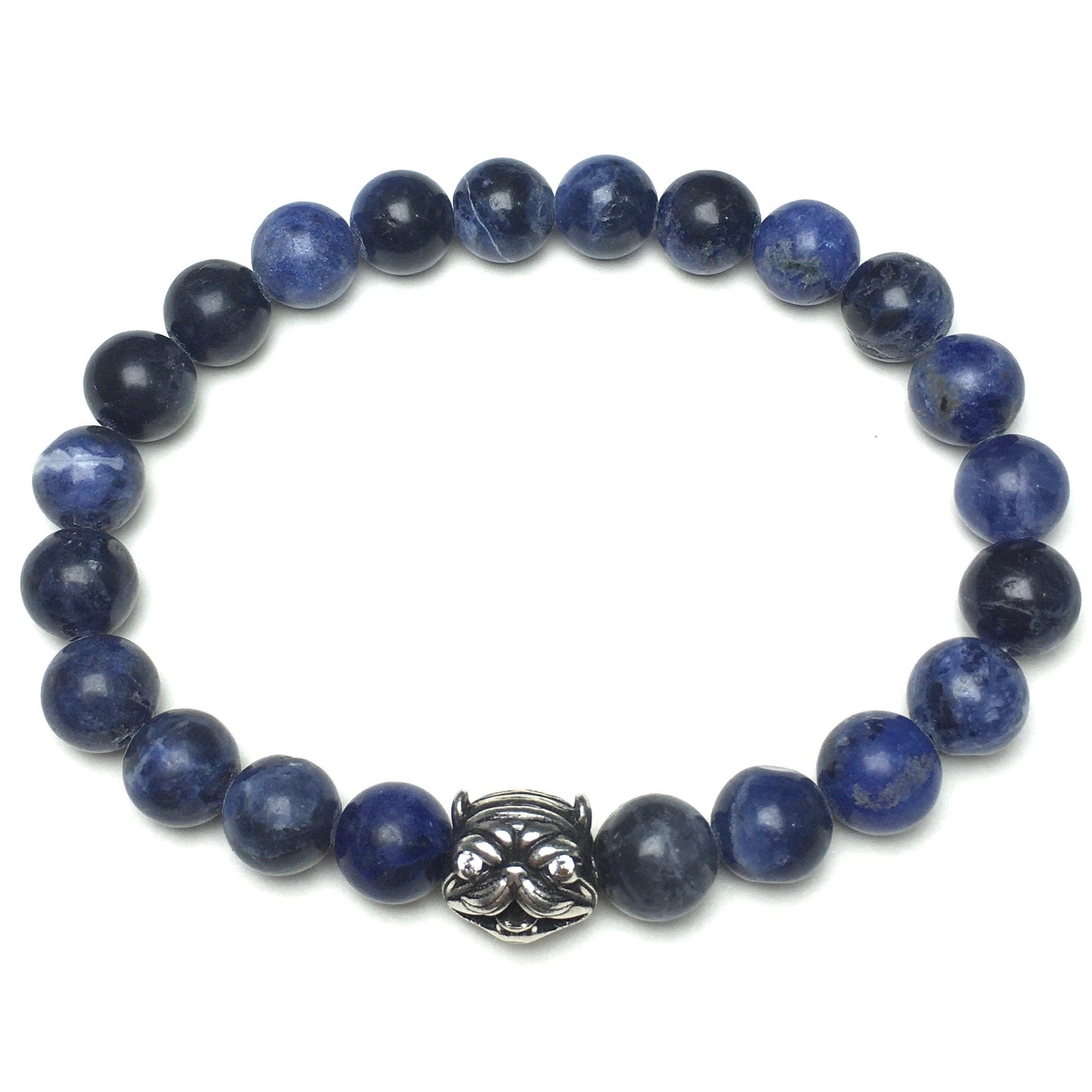 Natural Blue Sodalite Beaded Gemstone Bracelet American Bully Pitbull Charm Jewelry