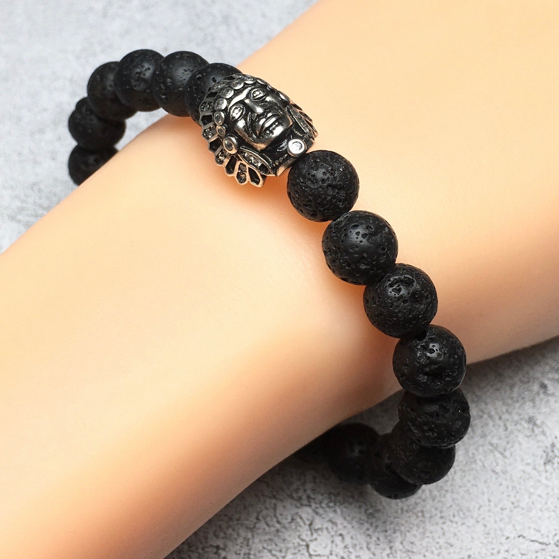 Natural Stone Bracelets Indian Head Bracelet Lava Beads Elastic Women Men Jewelry