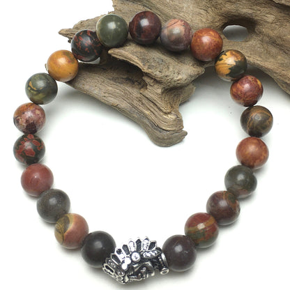 Natural Stone Bracelets Indian Head Bracelet Picasso Beads Elastic Women Men Jewelry