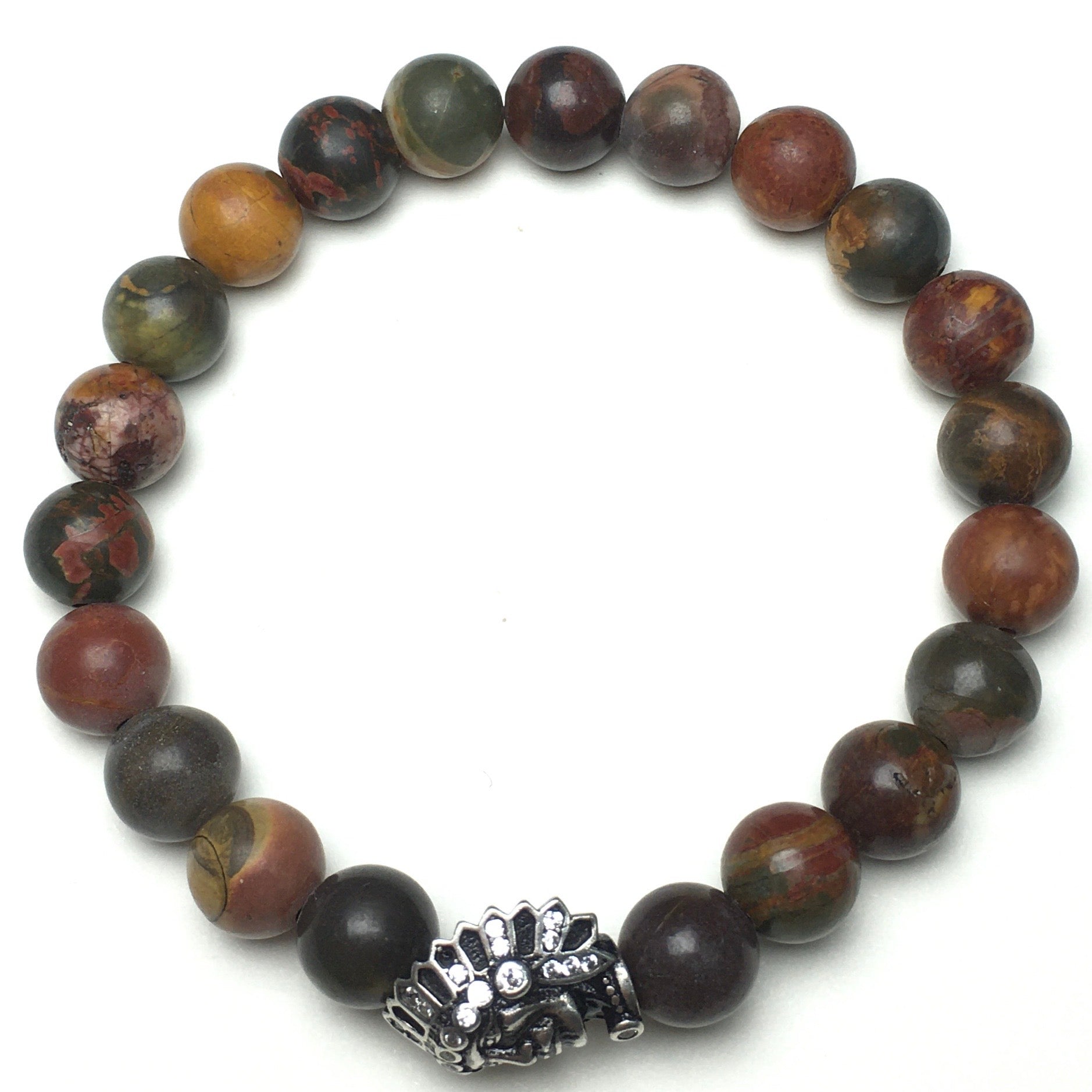 Natural Stone Bracelets Indian Head Bracelet Picasso Beads Elastic Women Men Jewelry