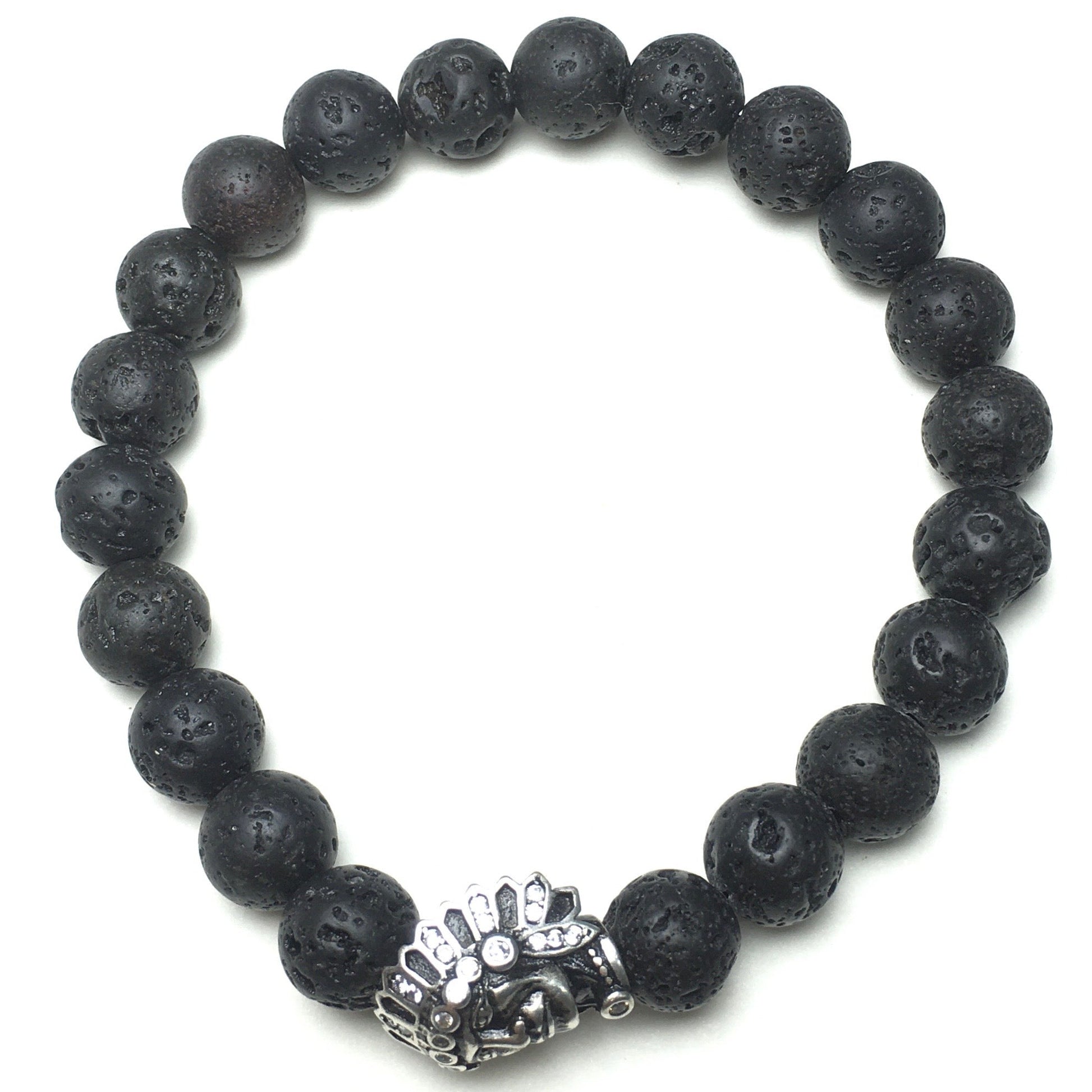 Natural Stone Bracelets Indian Head Bracelet Lava Beads Elastic Women Men Jewelry