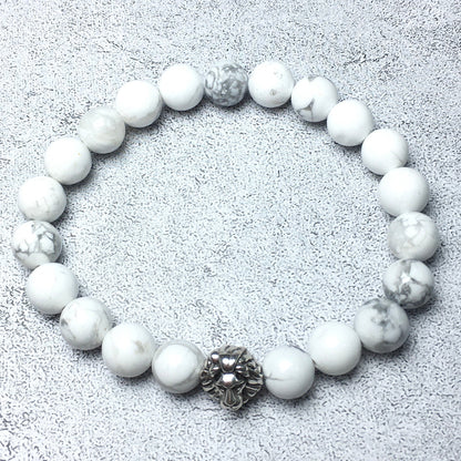 Natural Howlite Beaded Bracelet Elastic Adjustable Gemstone Bracelet Lion Style