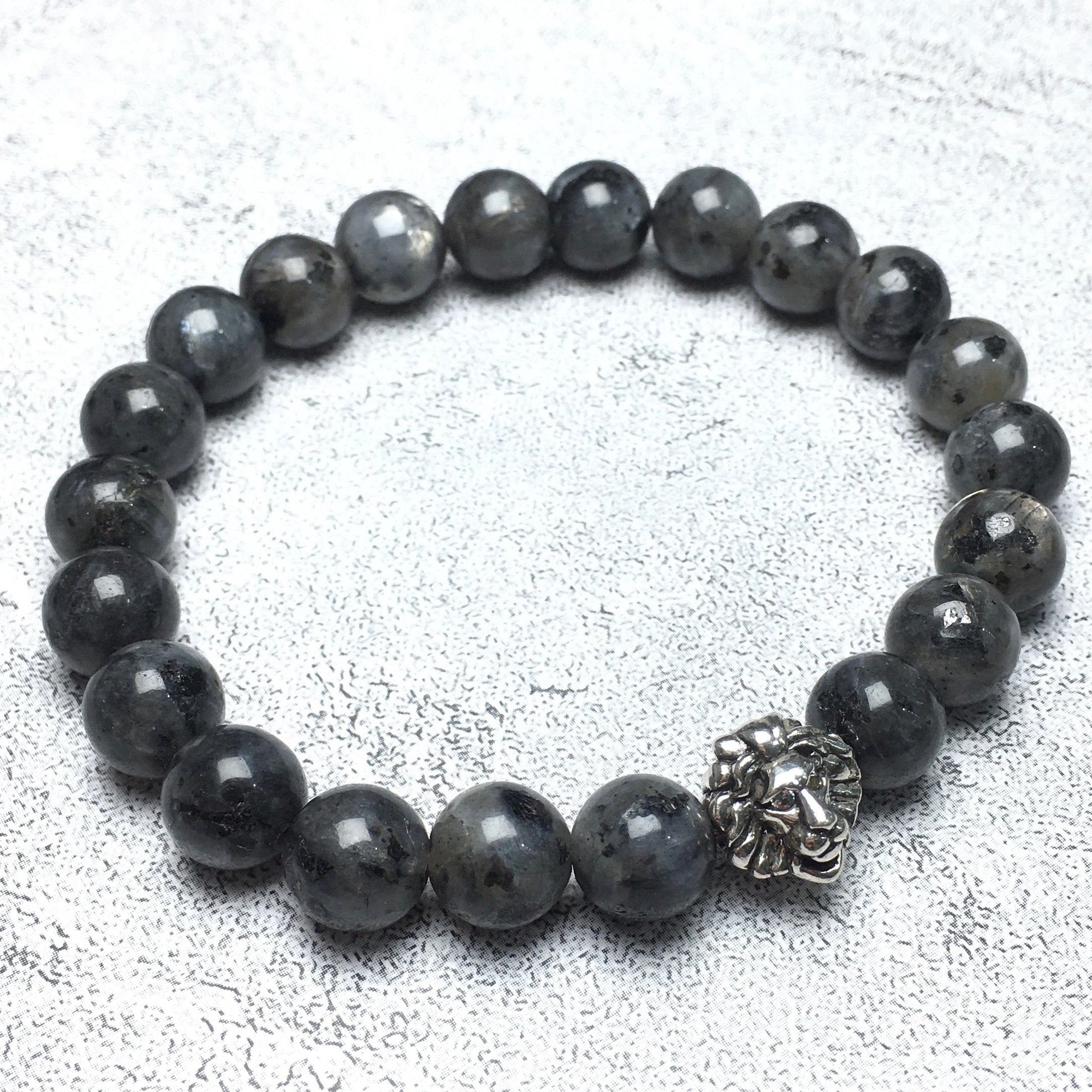 Natural Labradorite Beaded Bracelet Elastic Adjustable Gemstone Bracelet Lion Style