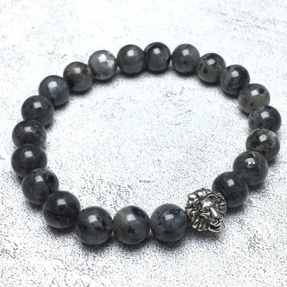 Natural Labradorite Beaded Bracelet Elastic Adjustable Gemstone Bracelet Lion Style