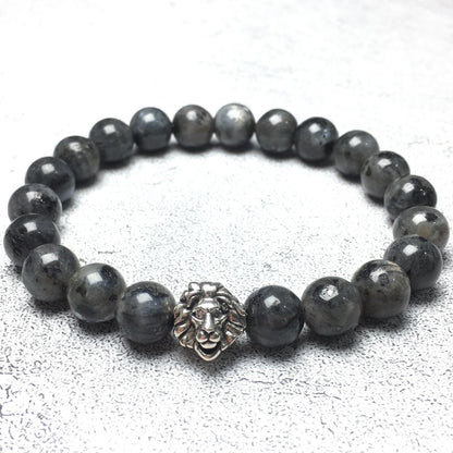 Natural Labradorite Beaded Bracelet Elastic Adjustable Gemstone Bracelet Lion Style