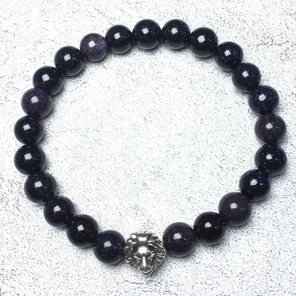 Blue Sandstone Beaded Bracelet Elastic Adjustable Gemstone Bracelet Lion Style