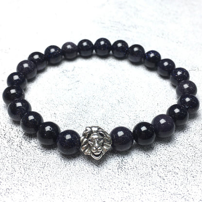 Blue Sandstone Beaded Bracelet Elastic Adjustable Gemstone Bracelet Lion Style