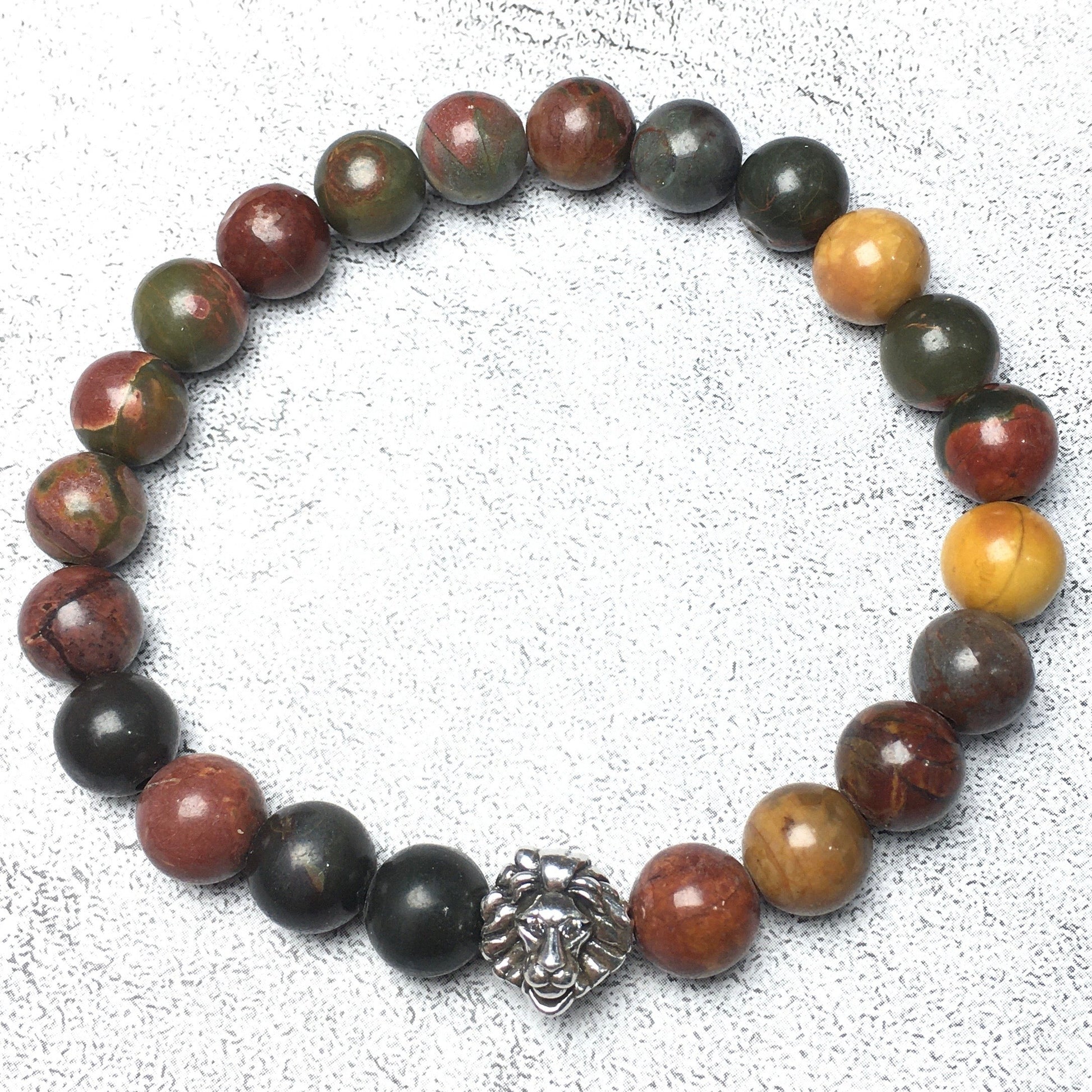Natural Picasso Jasper Beaded Bracelet Elastic Adjustable Gemstone Bracelet Lion Style