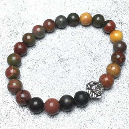 Natural Picasso Jasper Beaded Bracelet Elastic Adjustable Gemstone Bracelet Lion Style