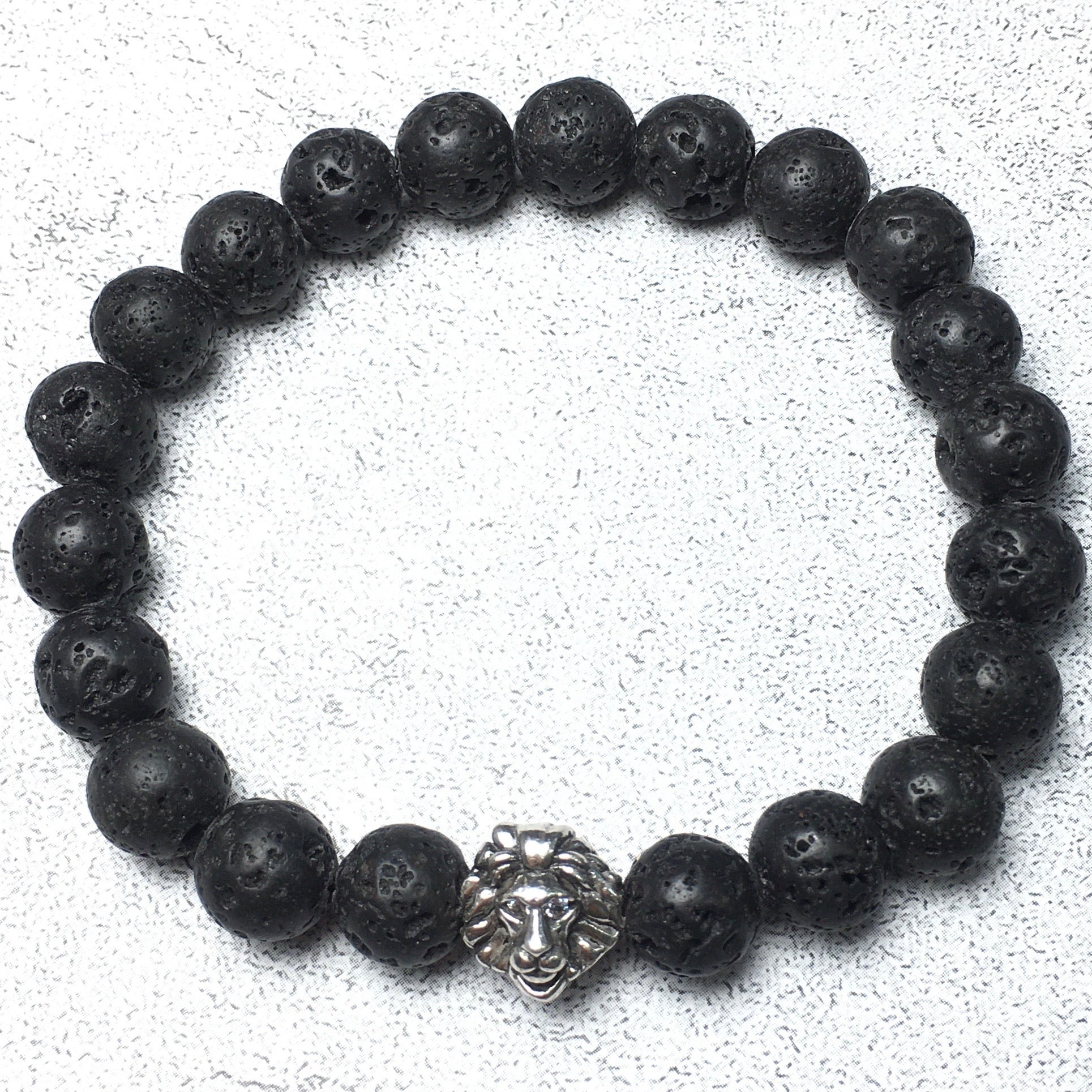 Natural Lava Stone Beaded Bracelet Elastic Adjustable Gemstone Bracelet Lion Style