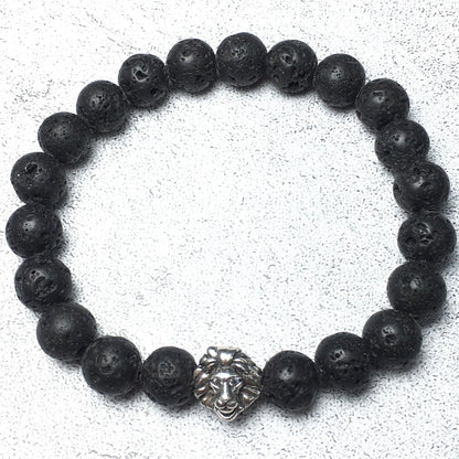 Natural Lava Stone Beaded Bracelet Elastic Adjustable Gemstone Bracelet Lion Style