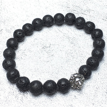 Natural Lava Stone Beaded Bracelet Elastic Adjustable Gemstone Bracelet Lion Style