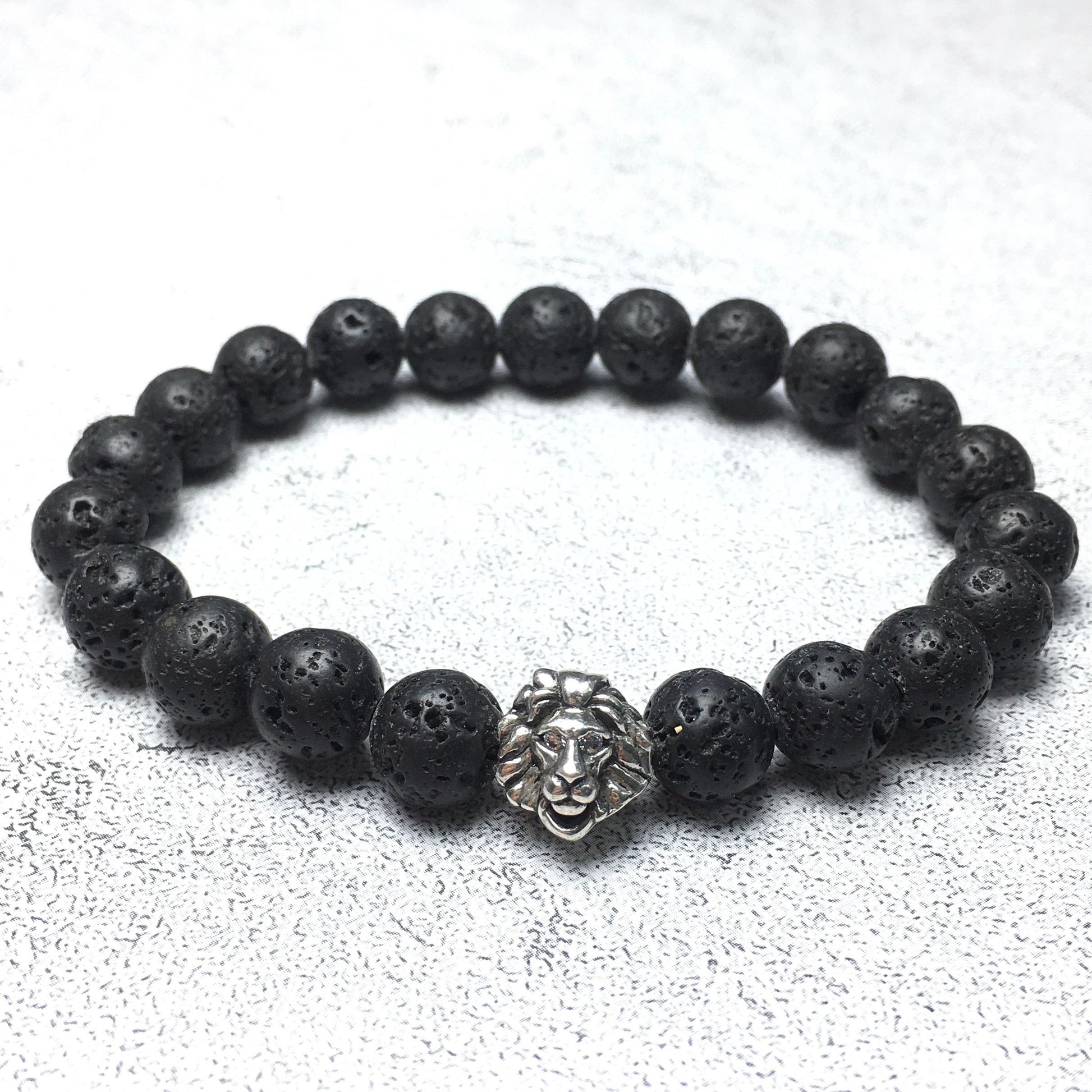Natural Lava Stone Beaded Bracelet Elastic Adjustable Gemstone Bracelet Lion Style