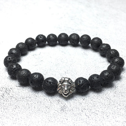 Natural Lava Stone Beaded Bracelet Elastic Adjustable Gemstone Bracelet Lion Style