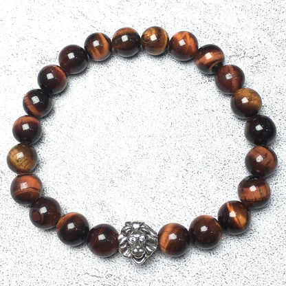 Natural Red Tiger Eyes Beaded Bracelet Elastic Adjustable Gemstone Bracelet Lion Style