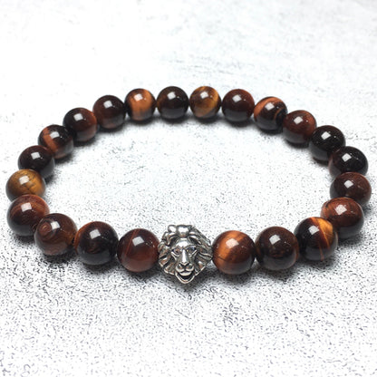 Natural Red Tiger Eyes Beaded Bracelet Elastic Adjustable Gemstone Bracelet Lion Style