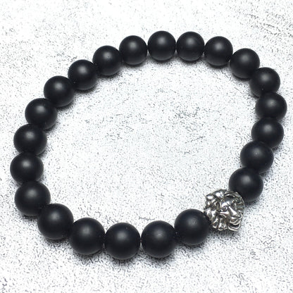 Natural Matte Onyx Beaded Bracelet Elastic Adjustable Gemstone Bracelet Lion Style
